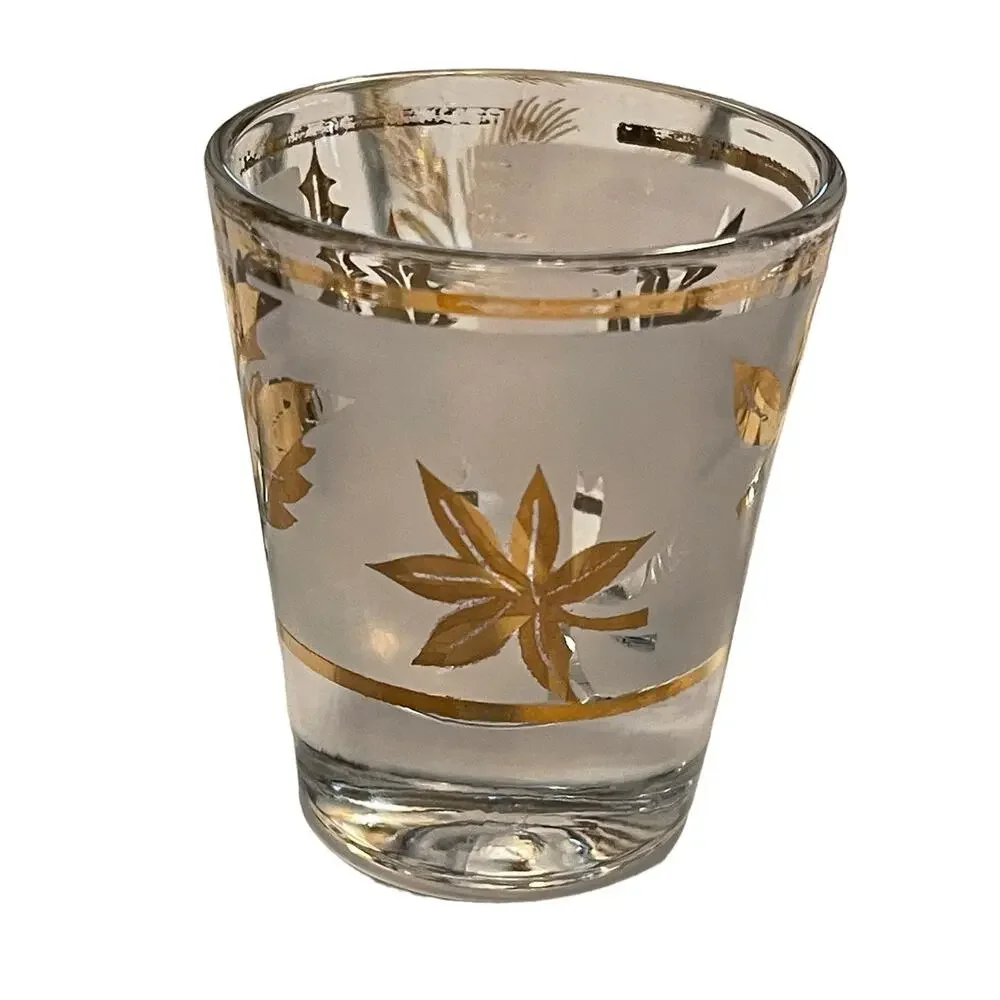 Vintage MCM Shot Glasses Set of 6 Anchor Hocking and Libbey Clear & Gold Wheat